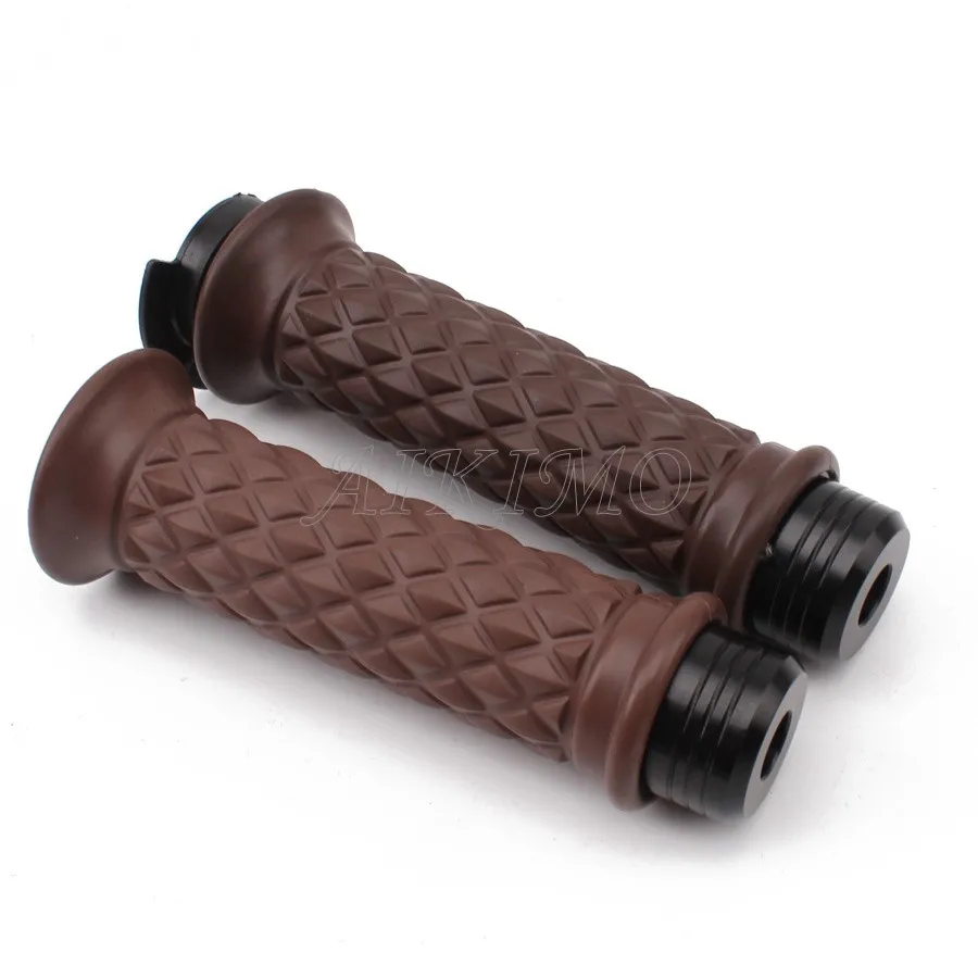 motorcycle Vintage 7/8\'\' 22mm Hand Grips+Bar End Caps Brown W/ Open Bar for Honda Suzuki Triumph Royal Cafe Racer Bobber Custom