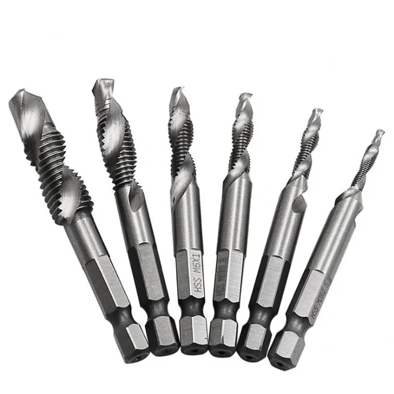 1pc M3 M4 M5 M6 M8 M10 Metric Screw Taps Drill Bits HSS 1/4\'\' Hex Shank Thread Tap Spiral Screw Drill Bit Woodworking Tools