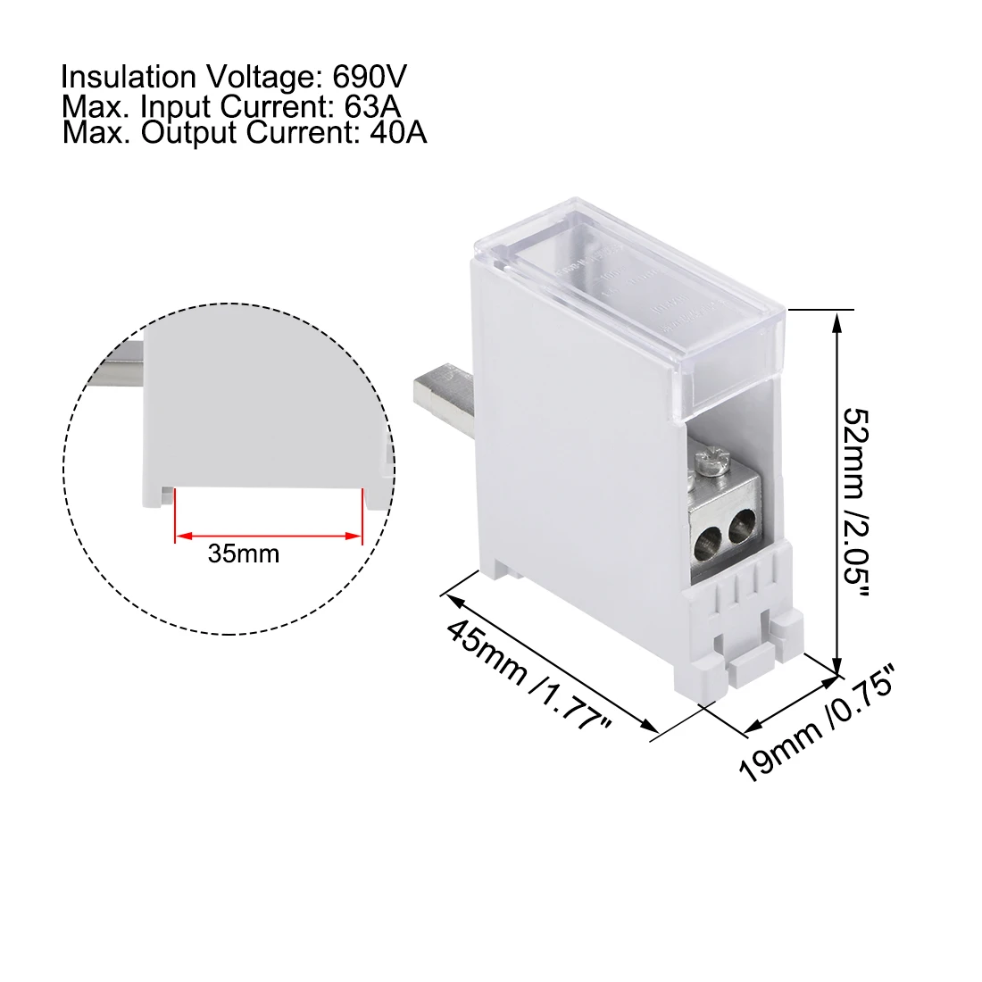 uxcell 1 Inlet 2/3/4/6 Outlet Wire Terminal Strip Blocks DIN Rail Distribution Block for Circuit Breaker and Gate Motors