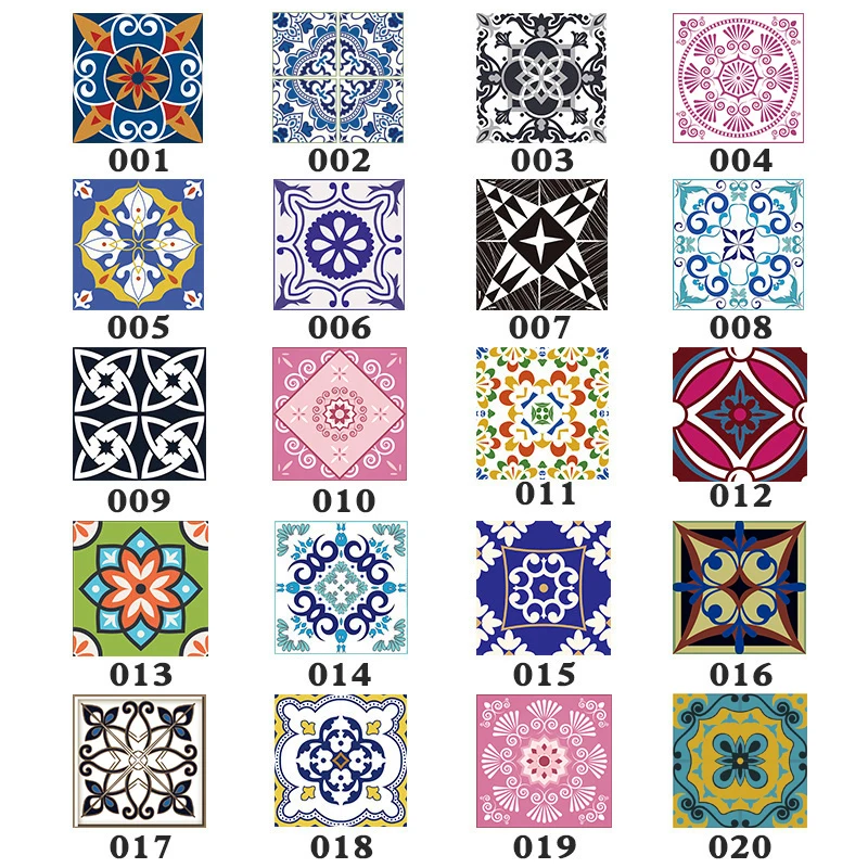 15pcs/set 8/10/12cm Bohemian Style Tiles Wall Sticker Table Bathroom Waist Line Art Mural Home Decor Floor Dagonal Wallpaper