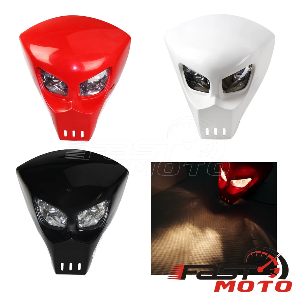 12V Skull Headlight Custom Motorcycle Headlight Mask Fairing Streetfighter Lamp For Cafe Racer Chopper Bobber Street Bike Harley