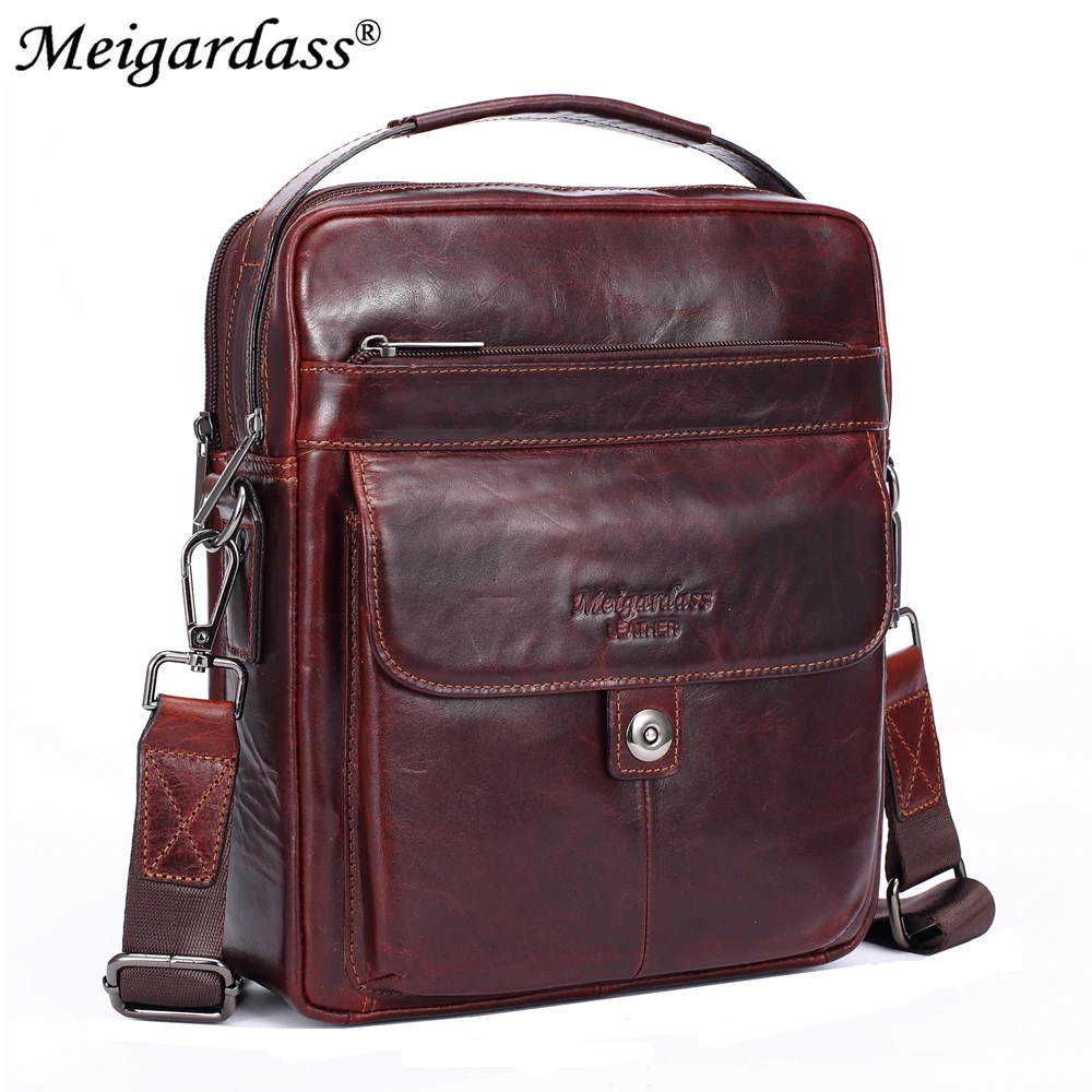 

MEIGARDASS Casual Men's Messenger Bags Genuine Leather Crossbody Bags For Men Shoulder Bag Mini Laptop Tote Handbags Travel Bag