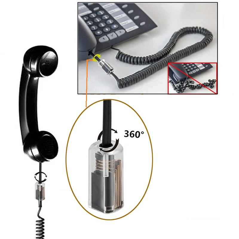 Rj11オス-メス360度全方向性クローター電話ハンドルワイヤー制御ロータリー電話ハンズフリーワイヤー