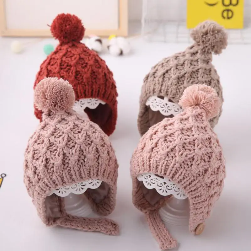 Beanies bebê recém-nascido chapéu pompon inverno crianças chapéu de malha bonito boné para meninas meninos casual cor sólida meninas chapéu do bebê