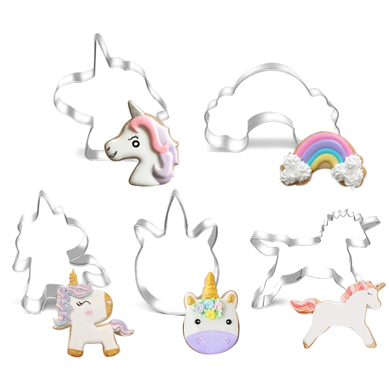 5Pcs/set Cartoon Unicorn Cookie Cutter Mould Fondant Cake Biscuit Mold Baking Tools Unicorn Birthday Party Decoration Supplies