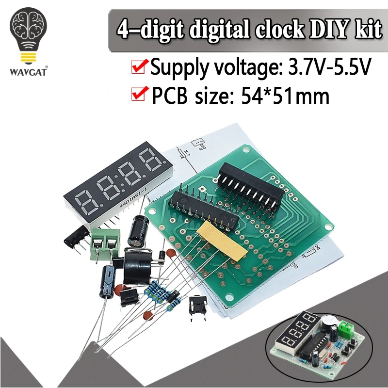 WAVGAT AT89C2051 Cyfrowy 4-bitowy zegar elektroniczny Zestaw do produkcji elektronicznej Zestaw do samodzielnego montażu