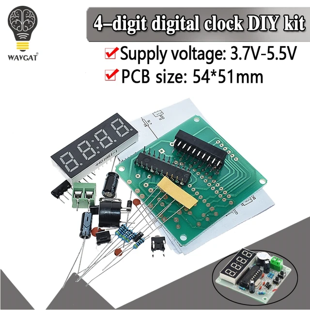 WAVGAT AT89C2051 Cyfrowy 4-bitowy zegar elektroniczny Zestaw do produkcji elektronicznej Zestaw do samodzielnego montażu