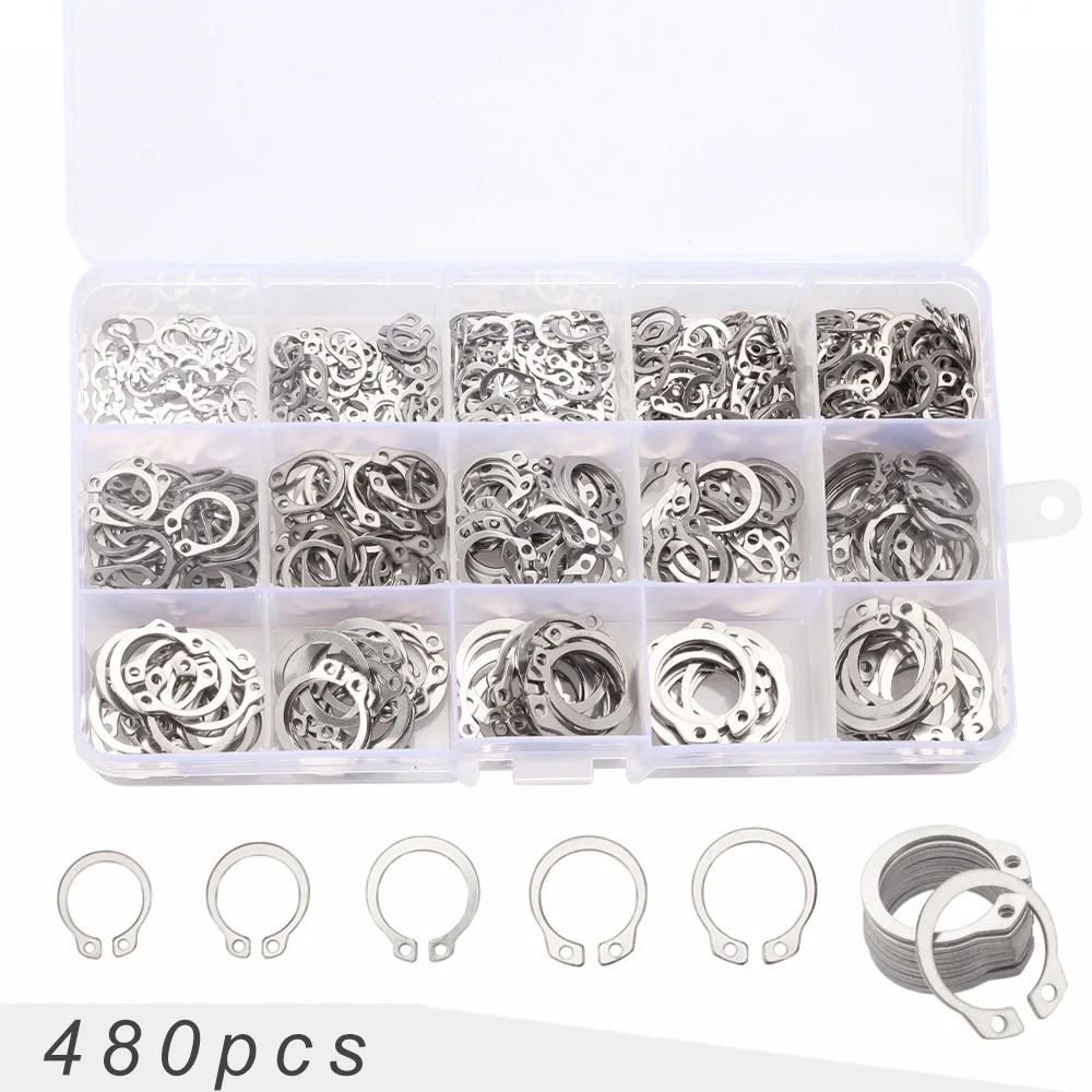 

480pcs Circlip GB894 C-clips External/Internal snap retaining rings set stainless/carbon steel Washers holes Shaft Collar Kit