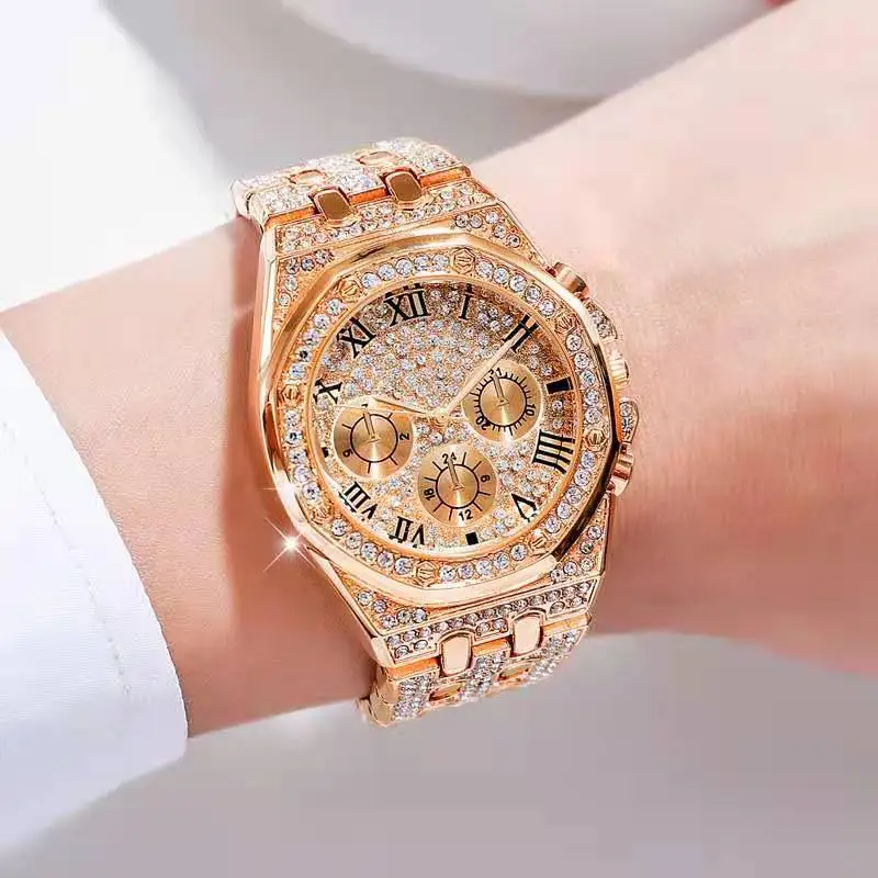 Men Watches Luxury Hiphop Punk Iced Out Watch Gold Diamond Rhinestone Watch for Men Wristwatch Relogio Masculino Reloj Hombre