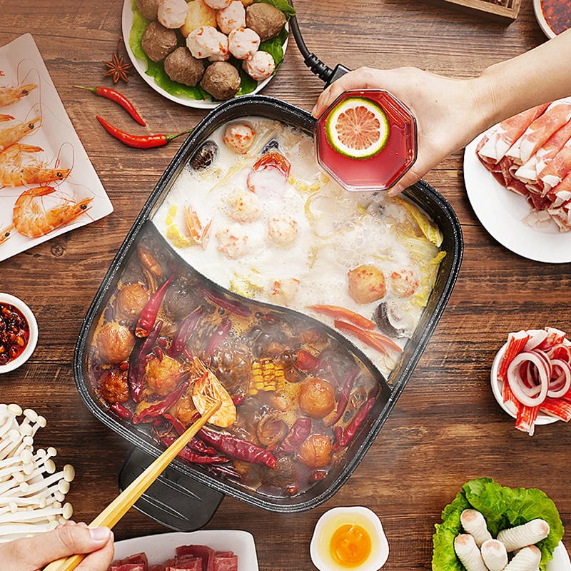 Home Mandarin Duck Multifunction Electric Hot Pot Divided Barbecue Integrated Non-stick Hotpot Cooking Soup Shabu Chinese Fondue