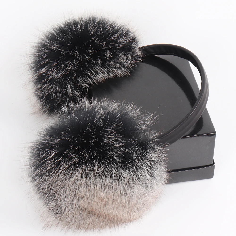 New Women Winter Warm Fluffy Natural Real Fox Fur Earmuffs Genuine Fox Fur EarMuff Girls Outdoor Windproof Real Fox Fur Ear-cap