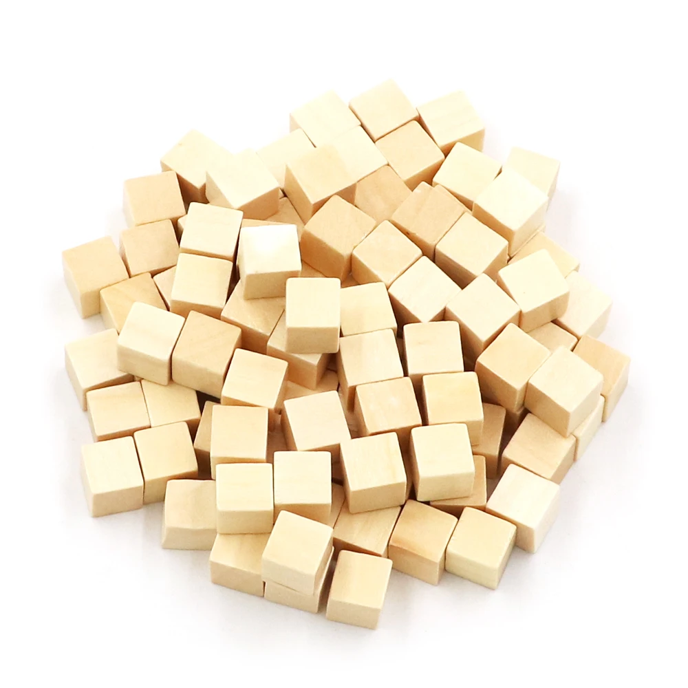 Décennie s de cubes en bois, dés vierges, jetons de bricolage, coin carré de 10mm, cubes de jeu de société, éducation précoce, 100 pièces/ensemble, nouveaux produits