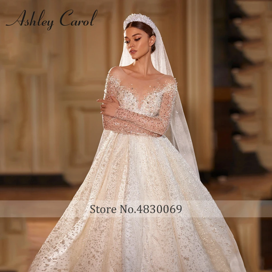 Ashley Carol-Robes de mariée de luxe pour femmes, robe de mariée à manches longues, robe de patients perlés, princesse Rotterdam, vêtements éducatifs, 2024