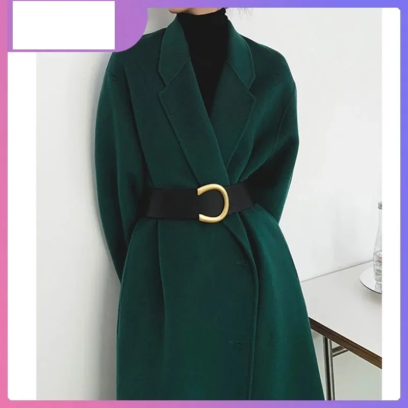 Temperament Ladies Woolen Coat High Quality Double-Sided Wool Coat Women's Belt Cocoon-Shaped Korean Loose Long Wool Outcoat