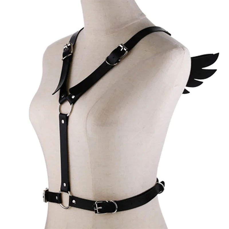 StoneFans Wings Red Leather Harness Punk Body Chain Women Strap Sexy Christmas Festival Lingerie Cage Harness Rave Body Jewelry