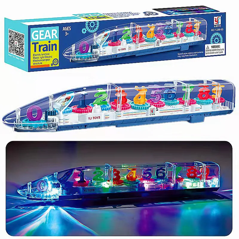 Children's Transparent Gear Electric Toy Train Sound Light And Music Simulation Harmony EMU High-speed Rail Christmas Gifts