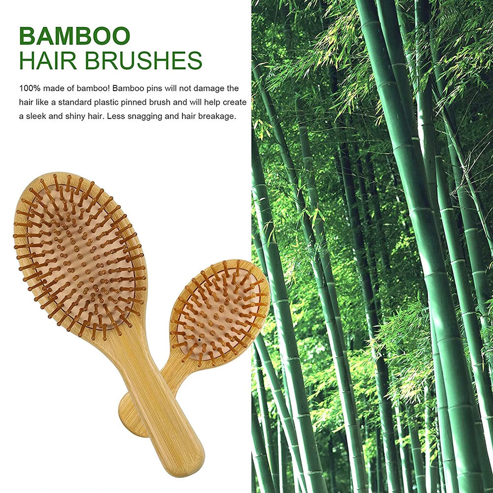 4 Piece Bamboo Hair Brush and Comb Set Bamboo Airbag Hair Massager Comb Suit for Women Dry, Curly, Thick, Thin, Straight Hair