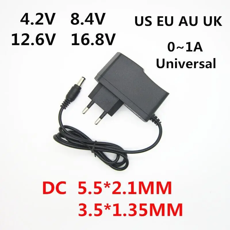 AC 100-240V DC 4.2V 8.4V 12.6V 16.8 V 1A 1000MA zasilacz 4.2 8.4 12.6 16.8 V Volt ładowarka do 18650 baterii litowej