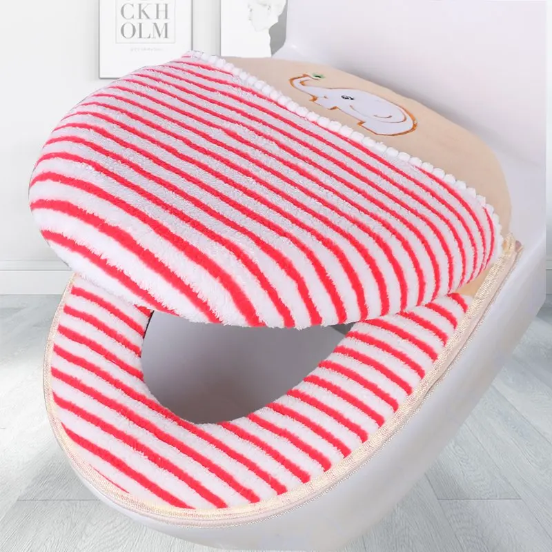 Zipper Two-piece Toilet Seat Case Kawaii Pattern Toilet Sitting Cover Warm Seat Cover For Toilet Closestool Pad Bathroom Decor