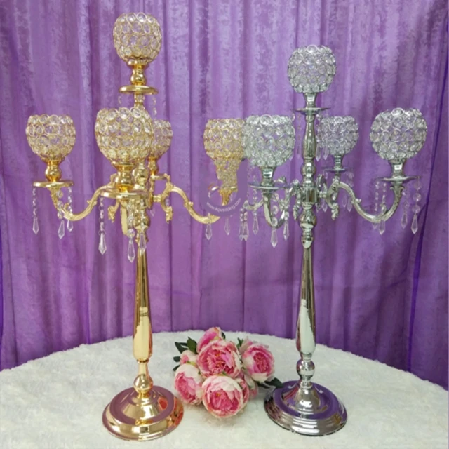 

12pcs)New Wedding table centerpieces 5 arm tall gold crystal candelabras gold candle holder for wedding table yudao1222