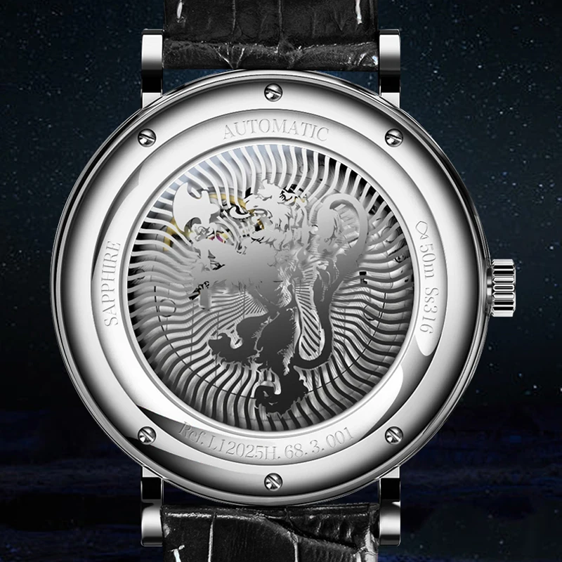 LOBINNI Элитный бренд Seagull Автоматический механический механизм Watah Мужские наручные часы из натуральной кожи с сапфировым стеклом Водонепроницаемые мужские часы