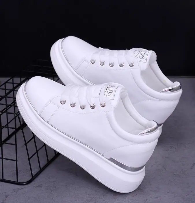 2023 Hidden Heels Women Platform Wedge Sneakers Ladies Leather Golden  White Shoes Female Krasovki Tenis Feminino Casual