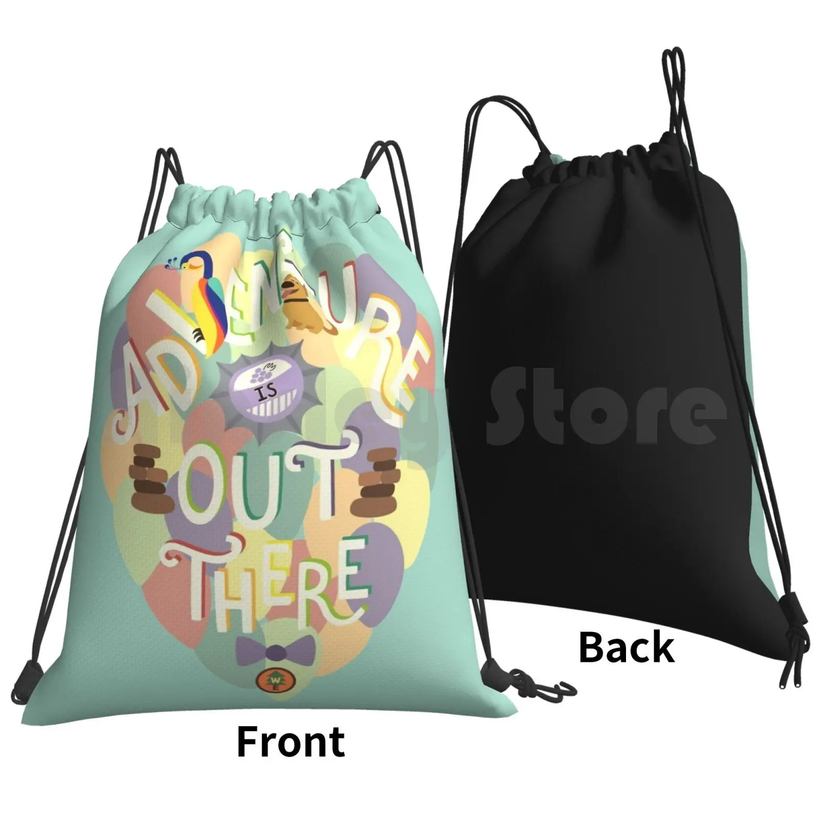 Up-Adventure Is Out There Backpack Drawstring Bags Gym Bag Waterproof Pixar Up Adventure Is Out There Pixar Map Balloons