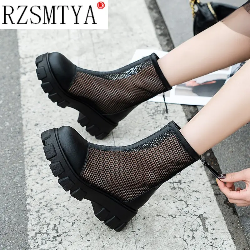 Breathable Mesh Hollow Sandals Plus Big Size 42 43 Summer Breathable Platform Boots Thick Sole Women Back Zipper Boots