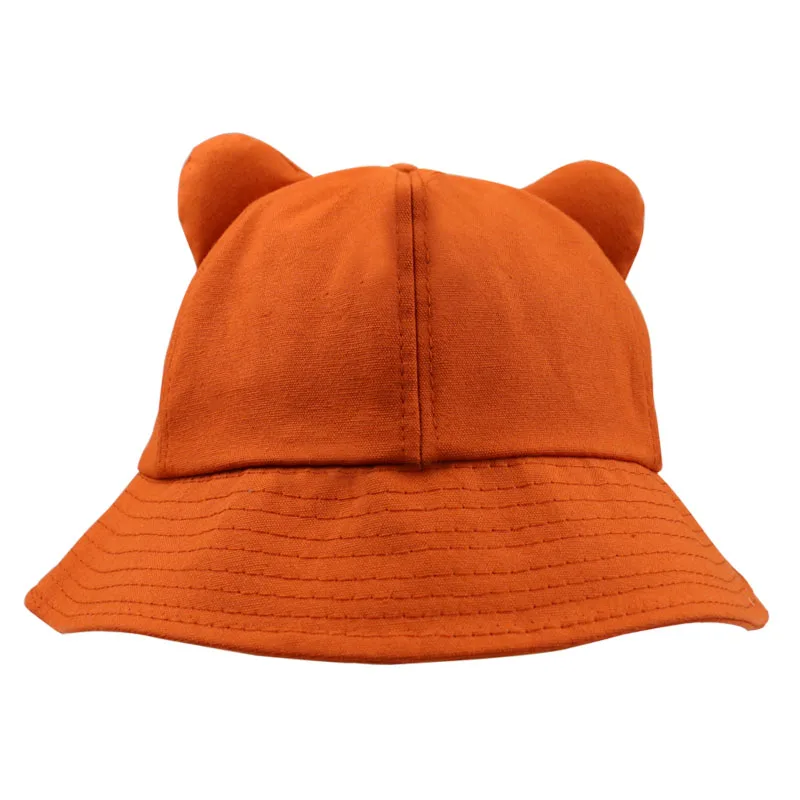 FOXMOTHER New Cute Fashion Yellow Pink Solid Color Cat Ears Bucket Hat Women Korean