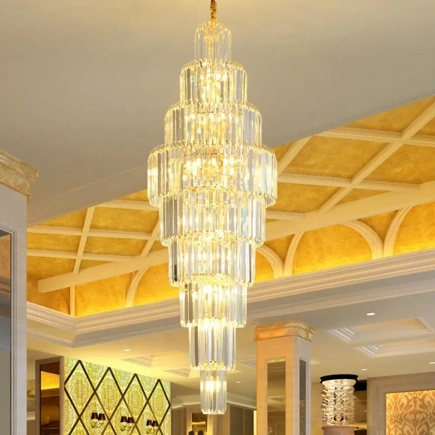 Luxury Led Stair Chandelier Gold K9 Crystal Ceiling Lights Lustre Modern Living Room Chandeliers Nordic Lighting Decoration