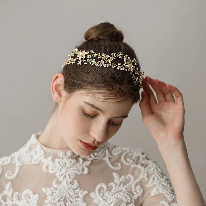 O044 Kunstbloemen Bridal Wedding Haarbanden Hoofdband Fee Crystal Bruiloft Haarband Met Lint Haaraccessoires