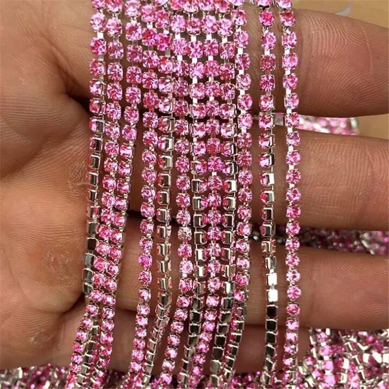 SS4 SS6 SS8 SS10 SS12 SS16 Silver Gold Cup Dense Glass Crystal Rhinestones Claw Chain FH25