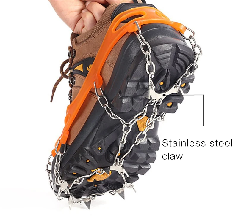 10 Teeth Steel Ice Gripper Spike for Shoes Anti Slip Hiking Climbing Snow Spikes Crampons Cleats Chain Claws Grips Boots Cover