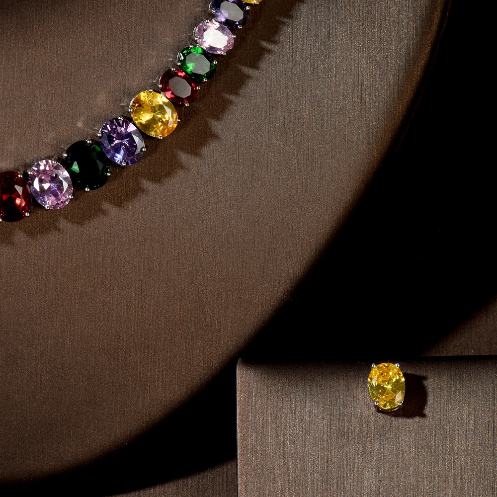 HIBRIDE البيضاوي جولة زركون قلادة أقراط للنساء أنيقة متعدد الألوان الكريستال الإناث عشاء اللباس والمجوهرات مجموعة N-1446