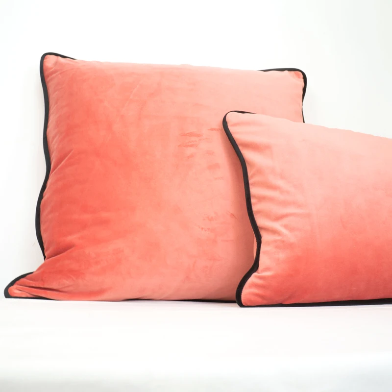 Piping Design Light Orange Red Velvet Cushion Cover Pillow Case Soft Throw Pillow Cover No Balling-up Without Stuffing