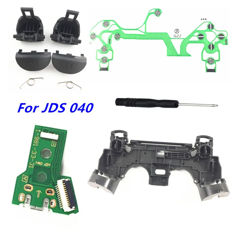 For PS4 JDM-040 JDS 040 R1 L1 R2 L2 Trigger Buttons 3D analog Joysticks Thumb Cap Conductive Pad Charging Board Flex Cable Frame