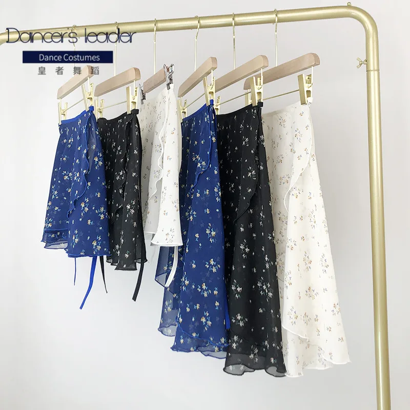 Traje de balé collant para prática feminina vestido floral impressão malha transparente ginástica collant vestido de desempenho