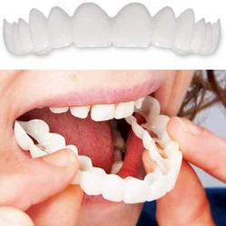 2Pcs Perfect Fit Teeth Whitening Fake Tooth Cover Snap On Silicone Smile Veneers Upper Cosmetic Teeth Whitening Denture Teeth