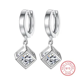 925 Sterling Silver Cube Love Window Zirconia Sugar Drop Earrings For Women brincos de prata Best Gift S-E228