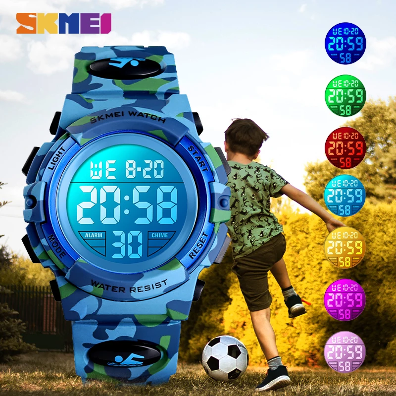 SKMEI-relojes deportivos militares para niños y niñas, pulsera electrónica resistente al agua hasta 50M, reloj de parada Digital