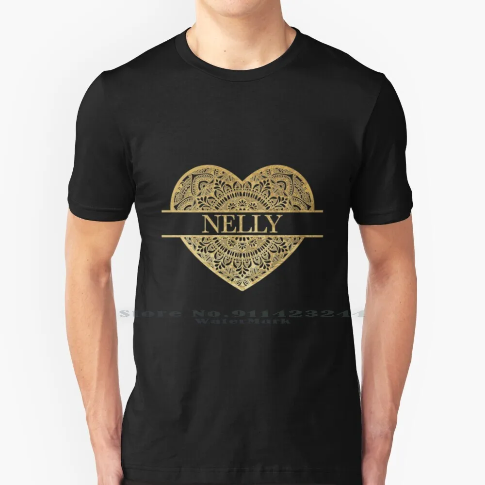 Gold Heart Mandala Nelly Name-Gift For Nelly T Shirt Cotton 6XL Mandela Called Gold Heart Mandala Nelly Name Hello My Name Is