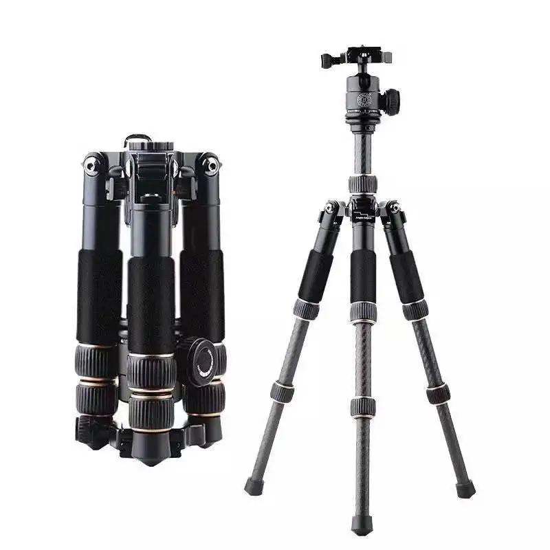 QZSD Q166C Mini Professional Carbon Fiber Camera Tripod Extendable Travel Video Tripod with Ball Head and Quick Release Plate