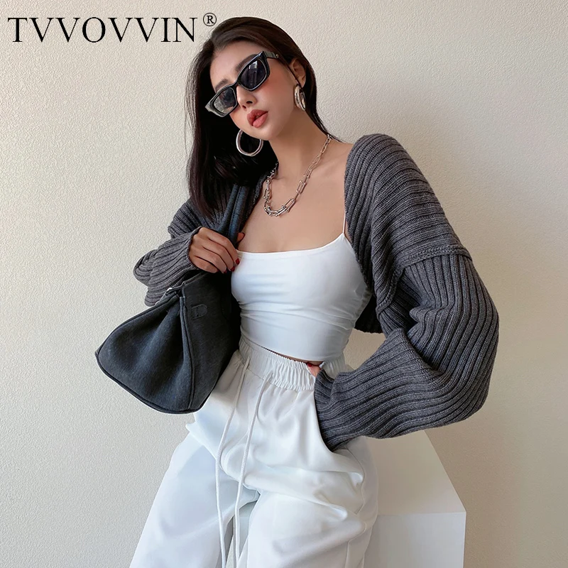 TVVOVVIN Street Beat Cardigan con scialle a maniche corte a pipistrello da donna maglione a maniche lunghe lavorato a maglia da donna A97K