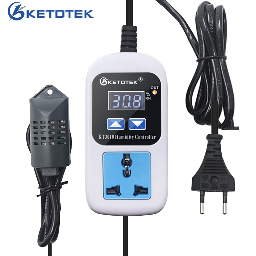 KT3010 0~99%RH Digital Humidity Controller 220V Humidity Control Switch Hygrostat Hygrometer With EU/US/ Plug Humidity Sensor