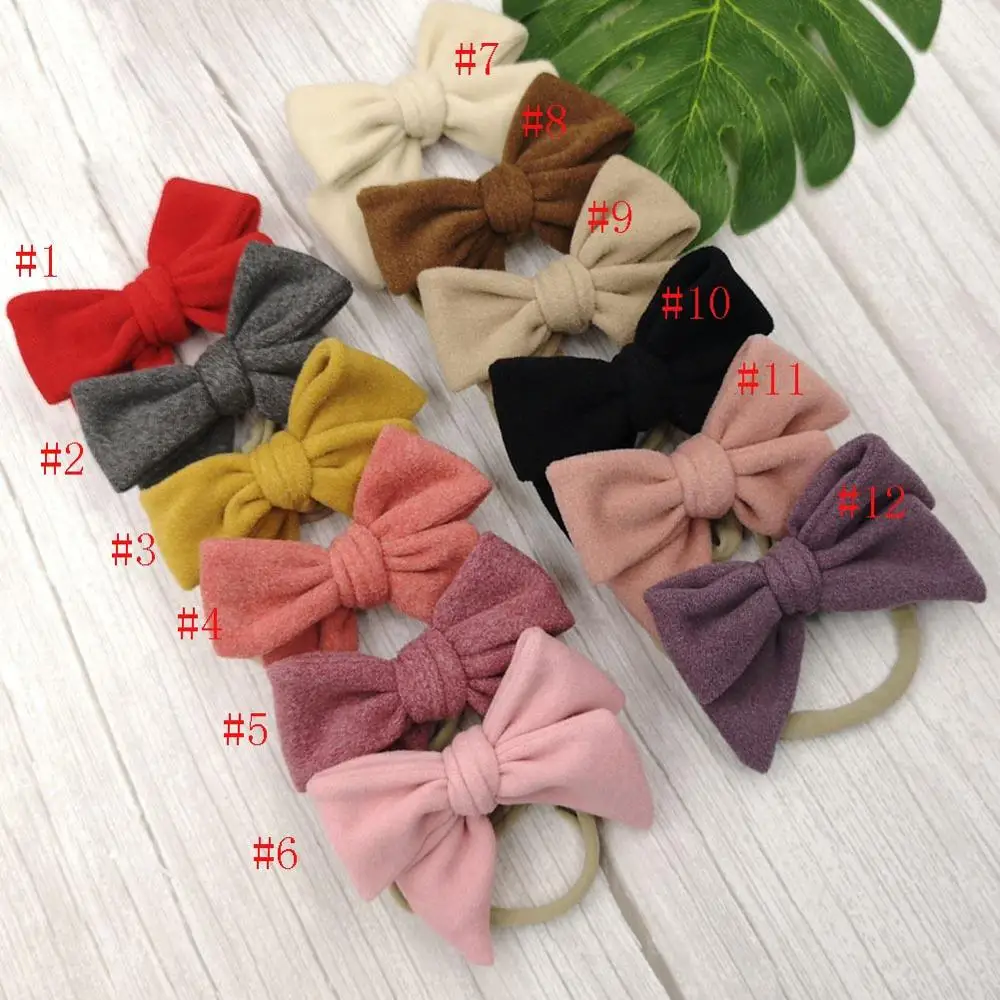 36pc/lot Girls Solid Cotton Fabric Hair Bows Nylon Headband,Wool Knit Bows Elastic Hair Band For Girls Kids DIY Hair Accessories