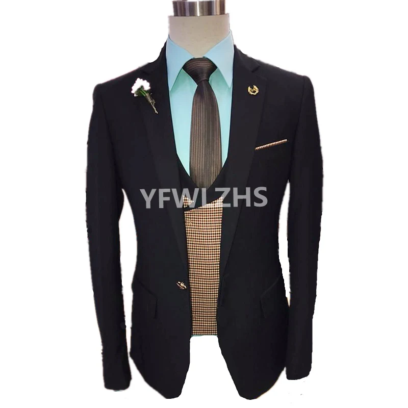 Apuesto un botón padrino solapa muesca novio trajes de hombre de esmoquin de boda/baile mejor Blazer (chaqueta + Pantalones + chaleco + corbata) B335