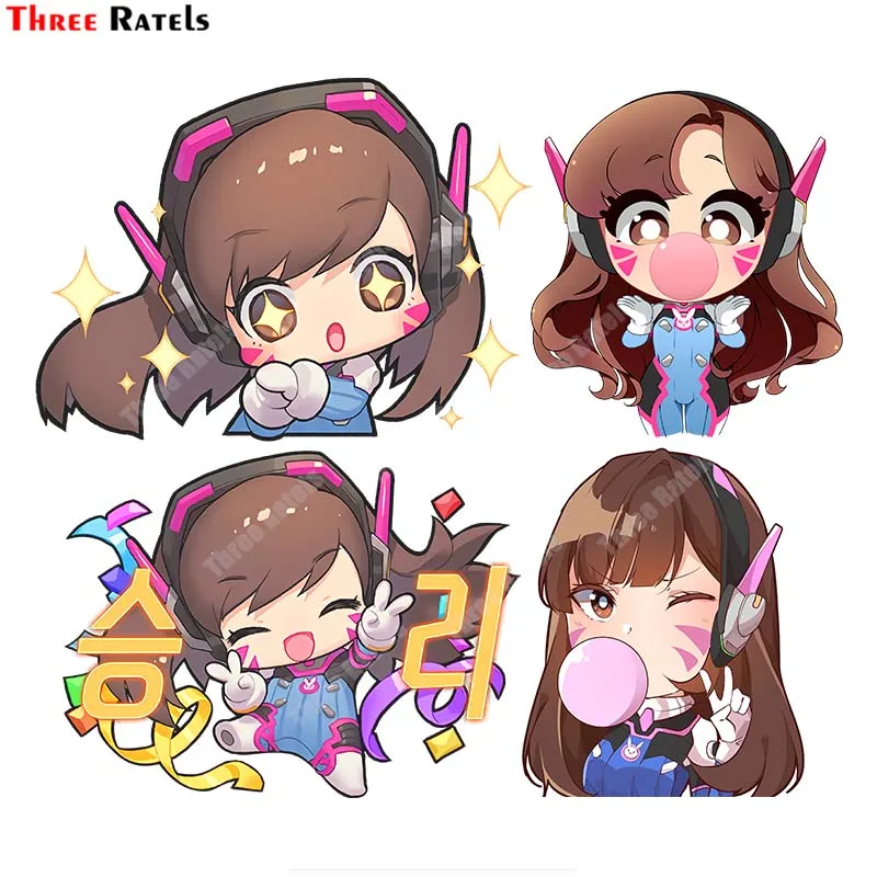 Three Ratels B458 Chibi D.VA Decals For Various Car Accessory Decor Vinyl Material Waterproof Protected Cartoon Stickers