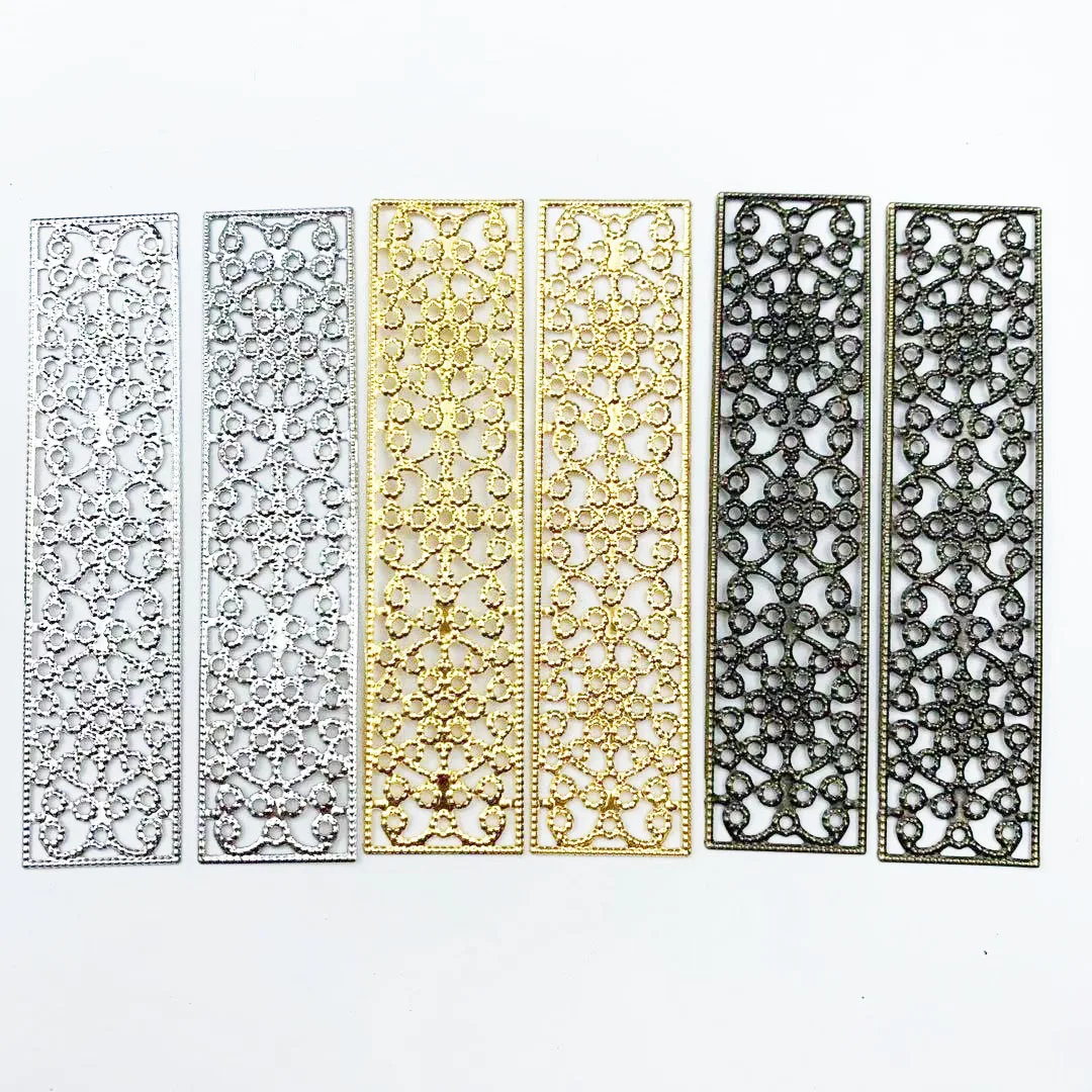 10 sztuk/partia 19*85mm 2 kolory Metal prostokąt filigran kwiaty kromka Charms ustawienia bazowe DIY komponenty biżuteria ustalenia — zdjęcie 2