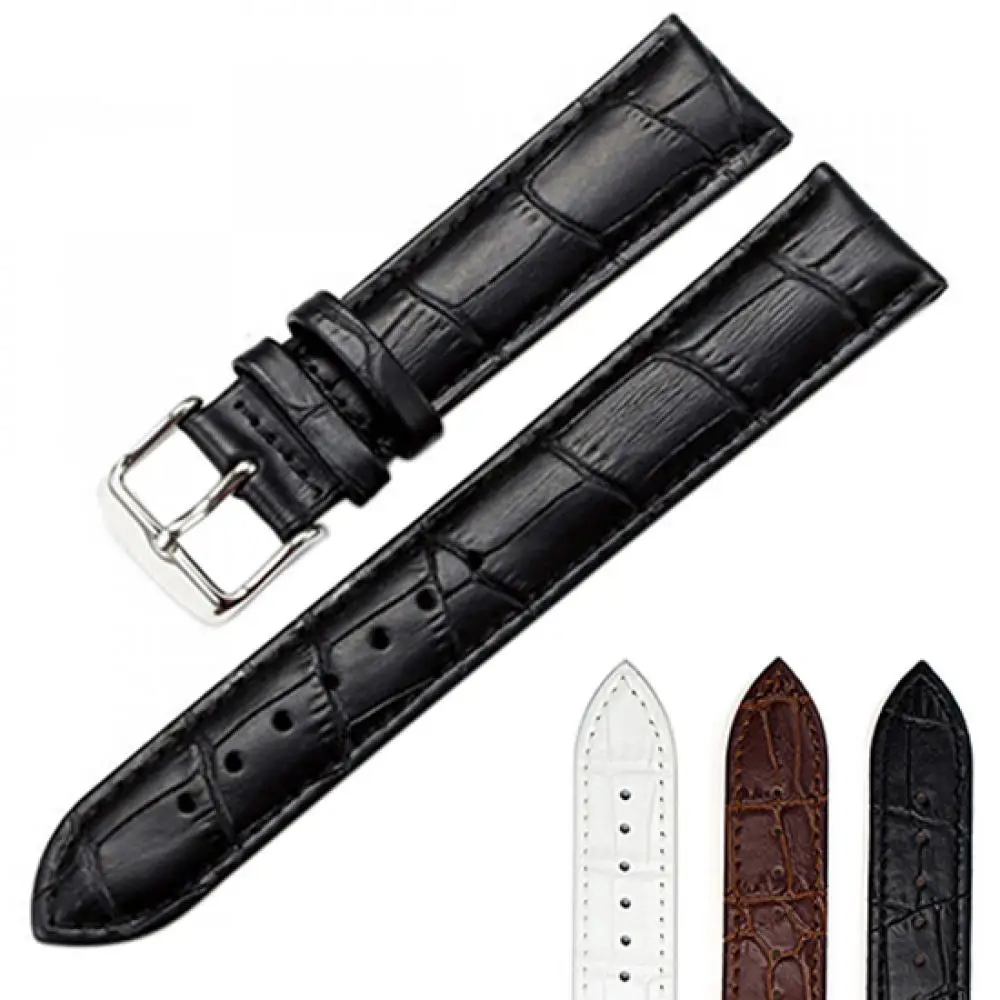 Unisex Faux Leather Watch Strap Buckle Band Black Brown White Women Men Watchbands