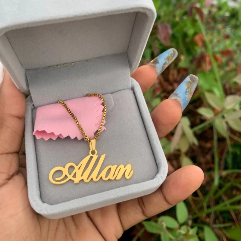 Box Chain Custom Jewelry Personalized Name Pendant Necklace For Women Men Handmade Cursive Nameplate Choker Bijoux BFF Gift